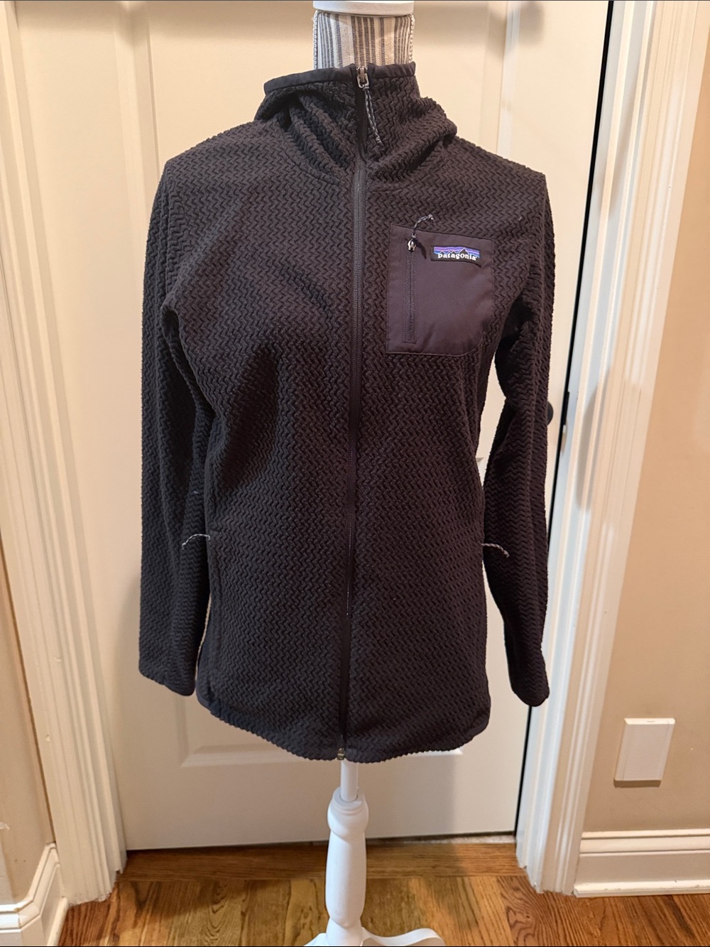 Patagonia Black Textured Full-Zip Hooded Teddy Jacket